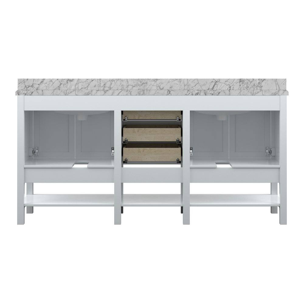 Affinity 72" Modern Bathroom Vanity in White Cabinet Carrara White Marble Countertop