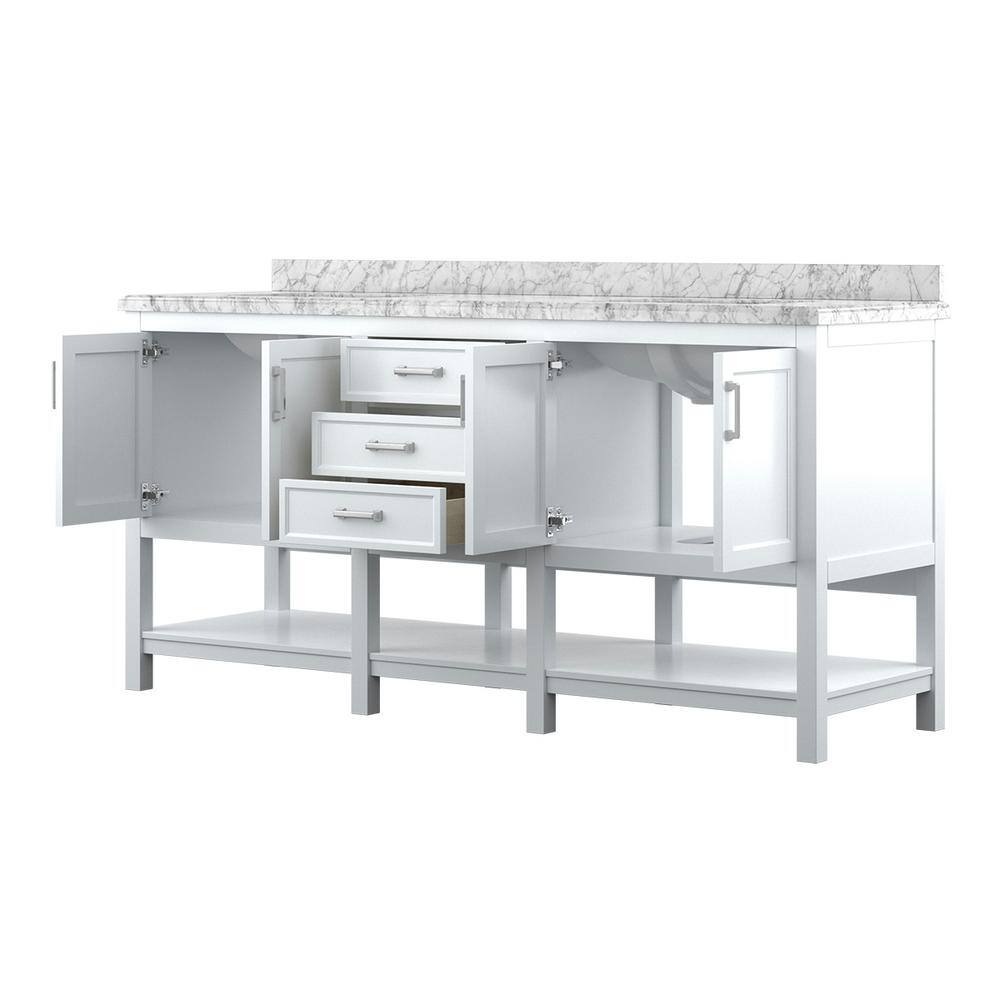 Affinity 72" Modern Bathroom Vanity in White Cabinet Carrara White Marble Countertop