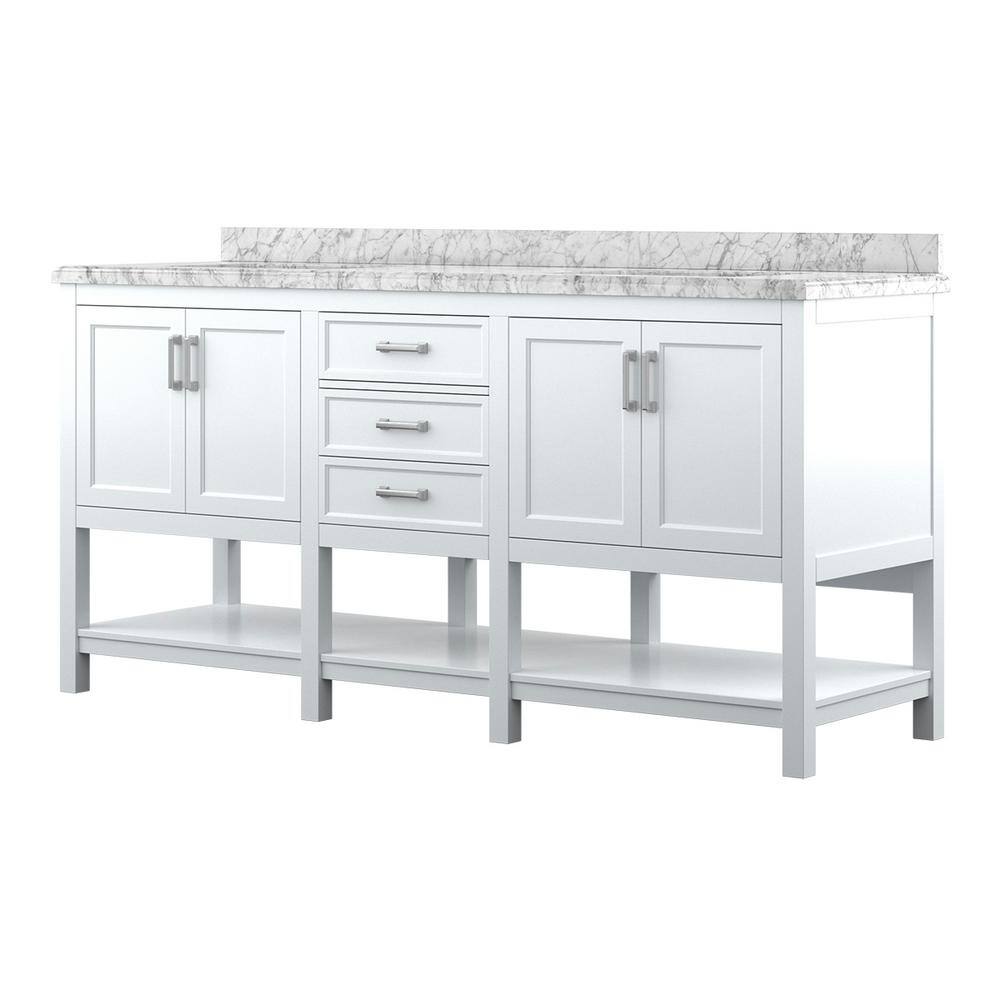 Affinity 72" Modern Bathroom Vanity in White Cabinet Carrara White Marble Countertop