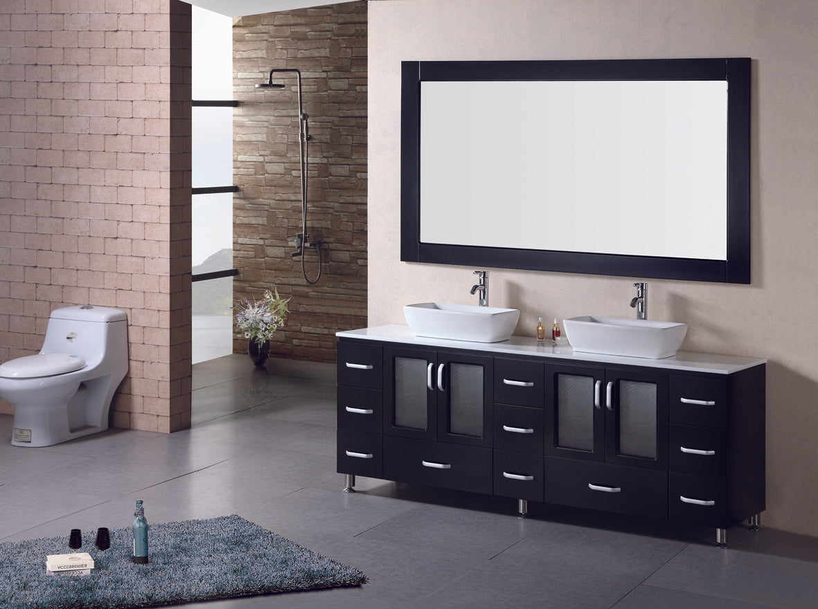 Stanton 72" Double Porcelain Vessel Sink and Top Bathroom Vanity in Espresso