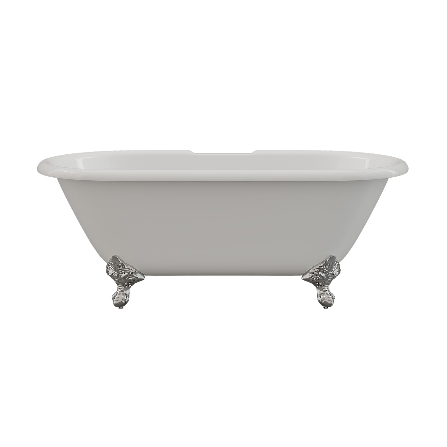 Cast Iron Double Ended Clawfoot Tub 60" X 30" with 7" Deck Mount Faucet Drillings and English Telephone Style Faucet Complete Polished Chrome Plumbing Package