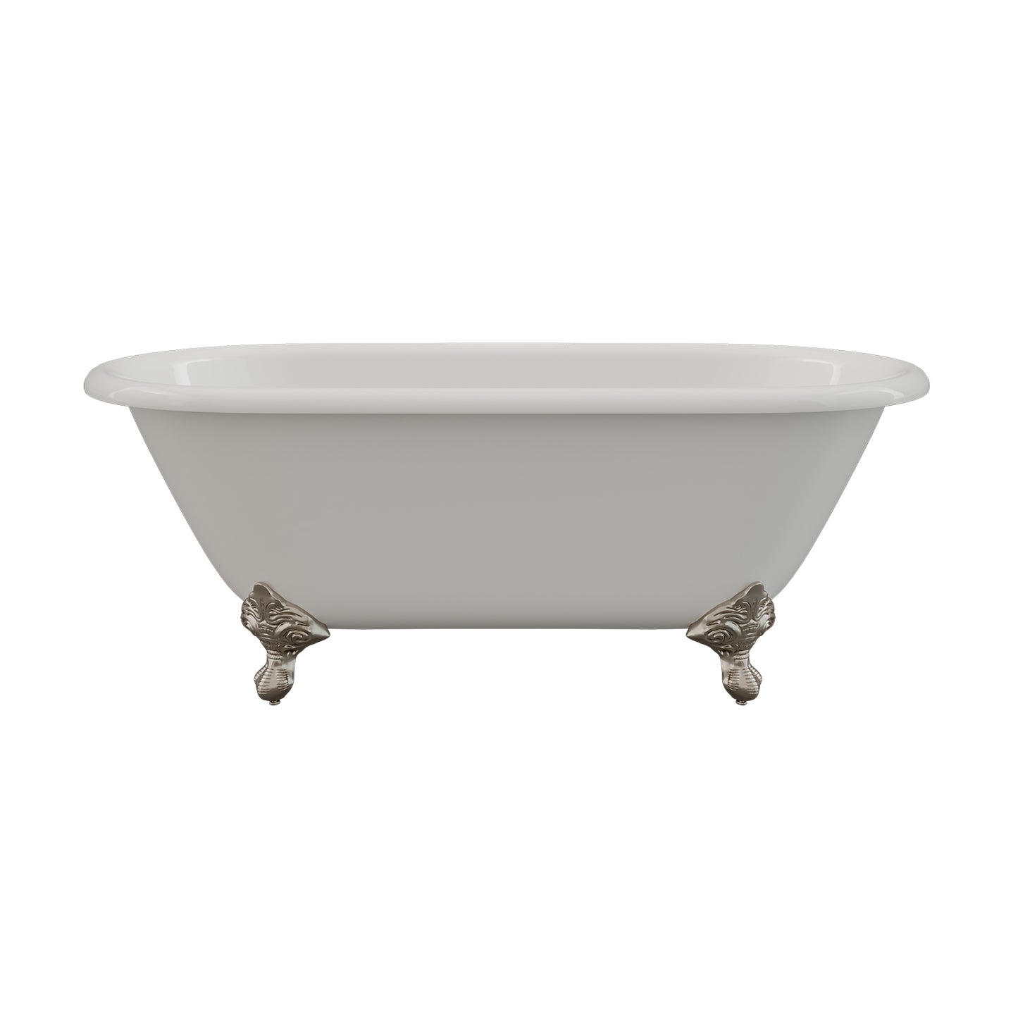 Cast Iron Double Ended Clawfoot Tub 60" X 30" with No Faucet Drillings and Brushed Nickel Feet