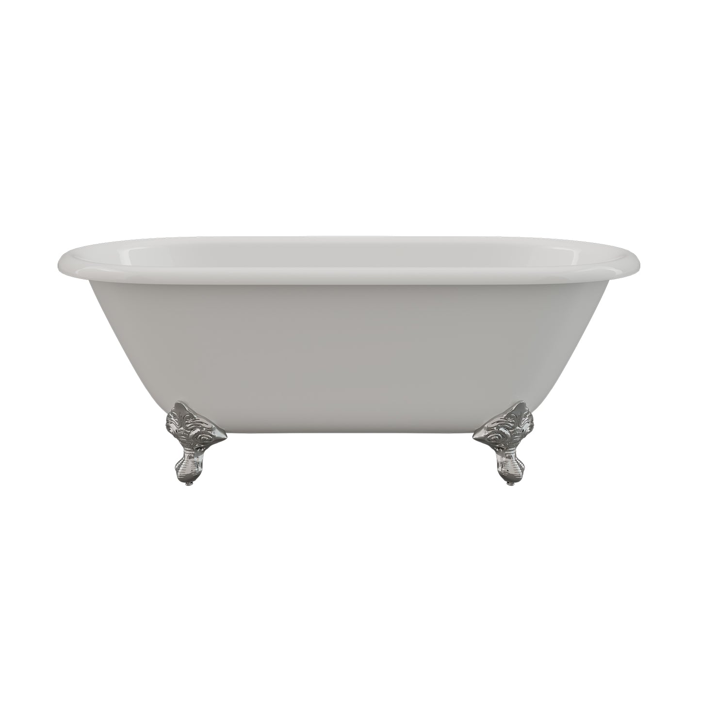 Cast Iron Double Ended Clawfoot Tub 60" X 30" with No Faucet Drillings and Polished Chrome Feet