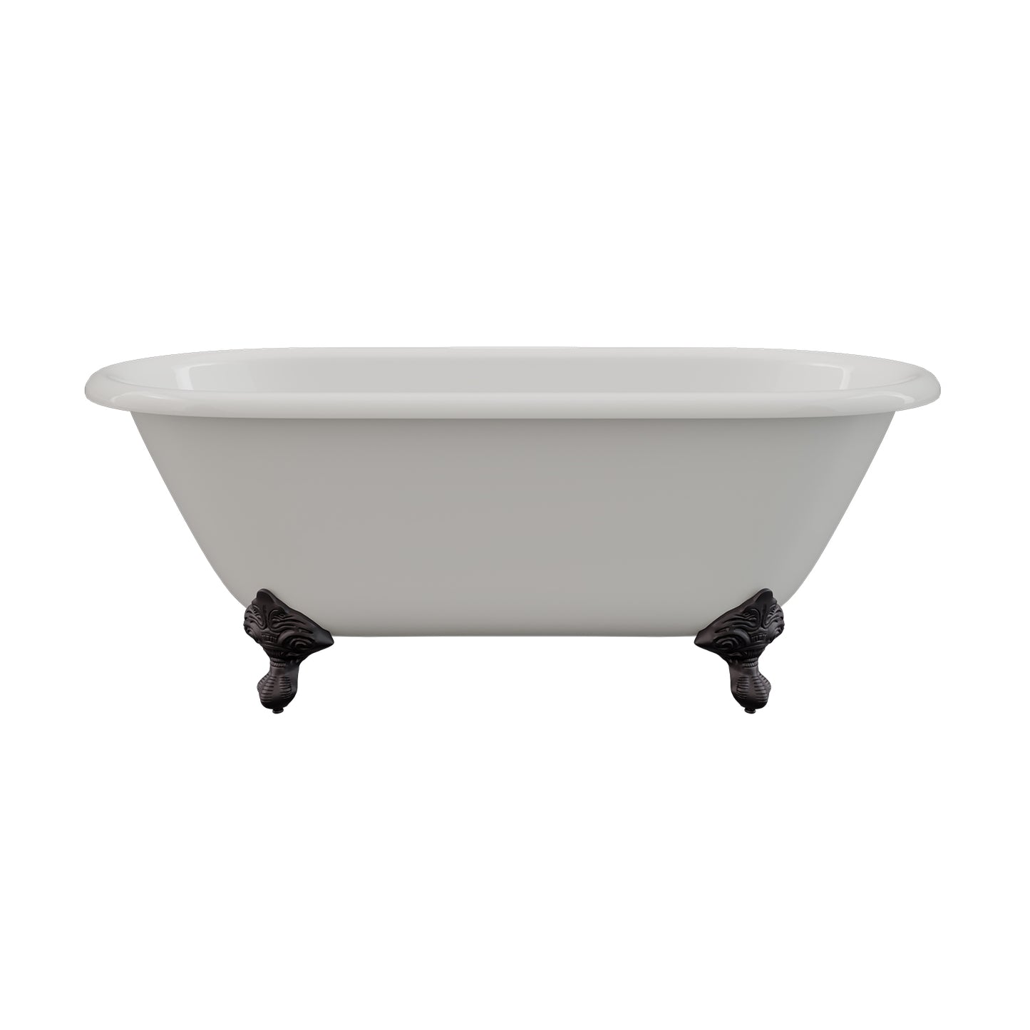 Cast Iron Double Ended Clawfoot Tub 60" X 30" with No Faucet Drillings and Oil Rubbed Bronze Feet