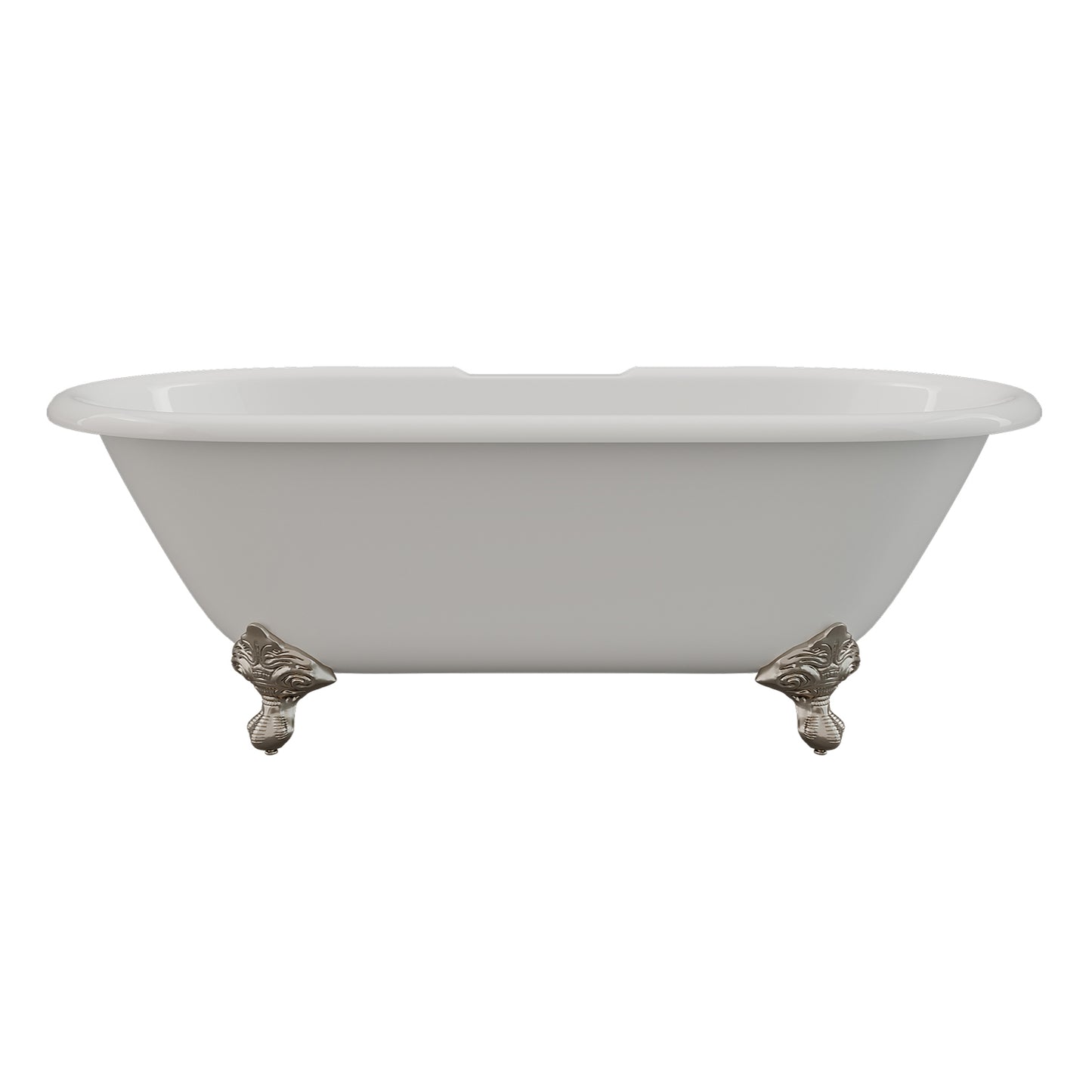 Cast Iron Double Ended Clawfoot Tub 67" X 30" with 7" Deck Mount Faucet Drillings and Brushed Nickel Feet