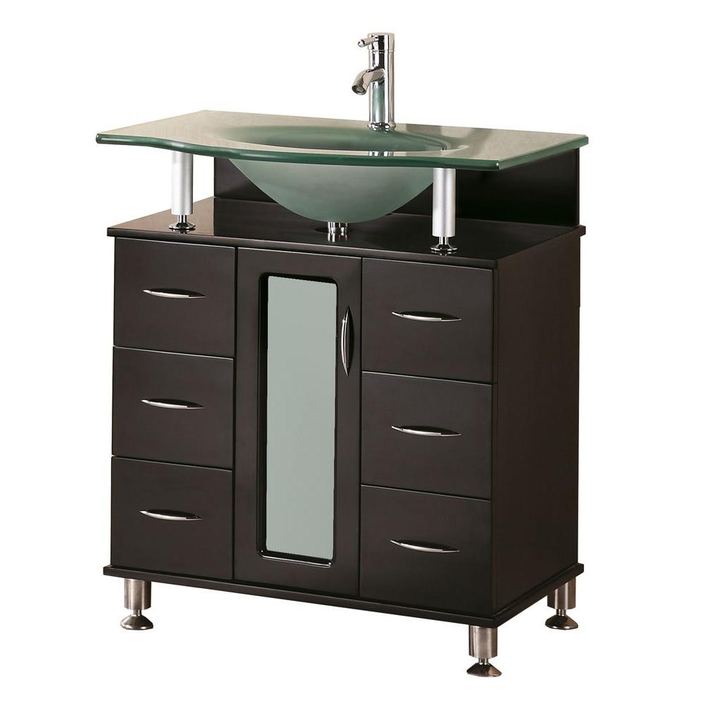 Huntington 30" Huntington Single Intergraded Drop-in Sink tampered Glass Top Bathroom Vanity in Espresso
