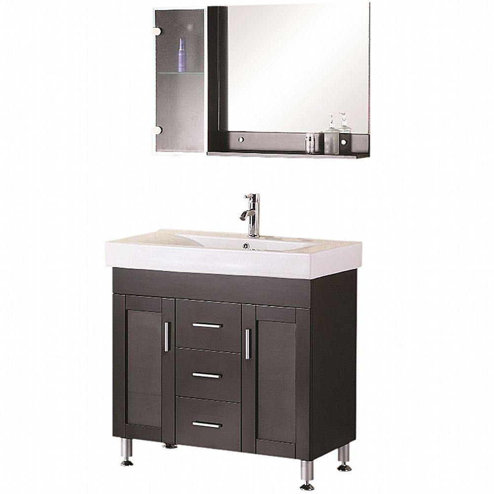 Milan 36" Single Porcelain Intergraded Drop-in Sink and Top Vanity in Espresso