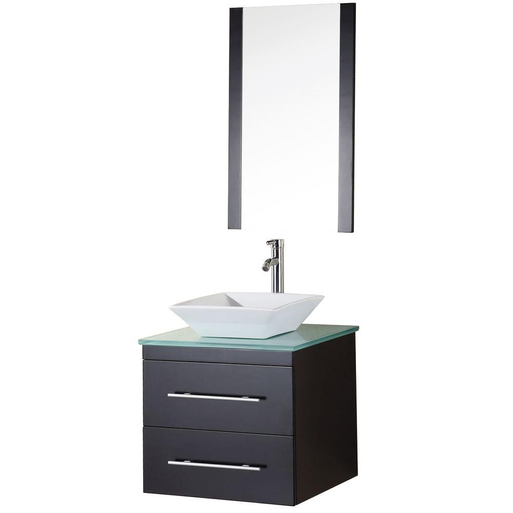 Portland 24" Single Sink Wall Mount Vanity with Glass Top in Espresso