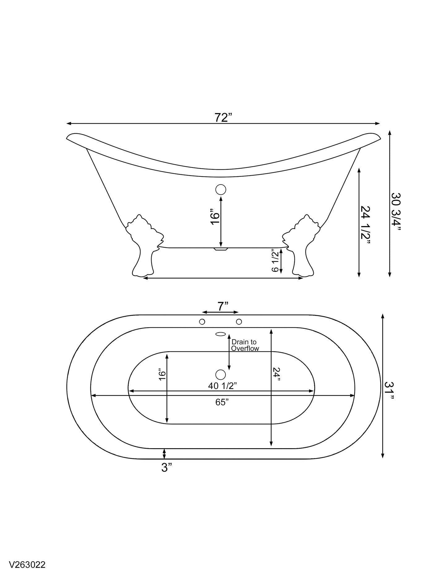 Cast Iron Double Ended Slipper Tub 71" X 30" with 7" Deck Mount Faucet Drillings and British Telephone Style Faucet Complete Brushed Nickel Plumbing Package With Six Inch Deck Mount Risers