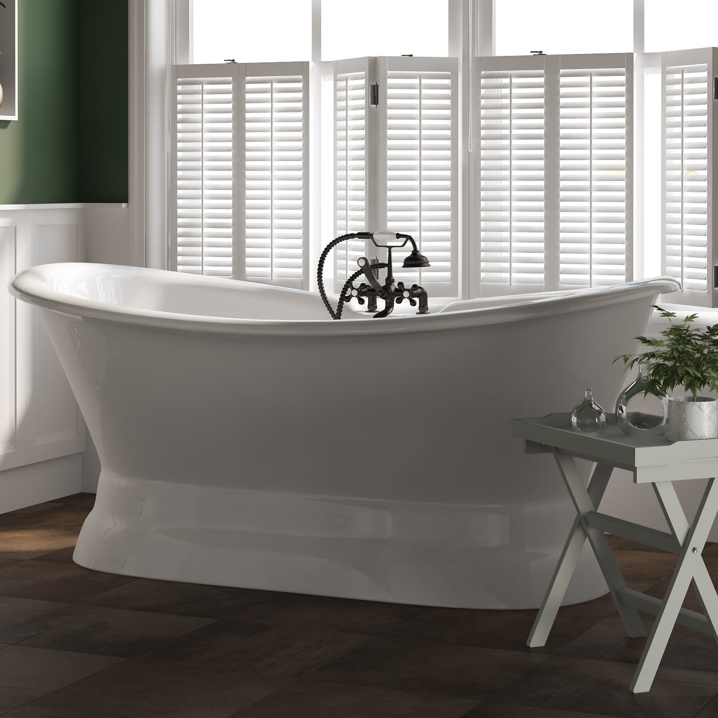 Cast Iron Double Ended Slipper Tub 71" X 30" with 7" Deck Mount Faucet Drillings and Complete Oil Rubbed Bronze Plumbing Package