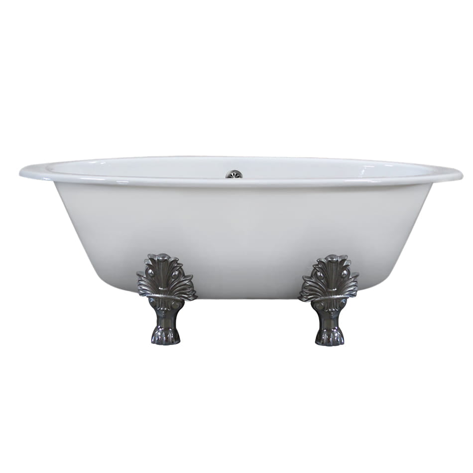 Extra Wide Cast Iron Clawfoot Tub, 65.5 x 35.5 No Faucet Holes and Polished Chrome Feet