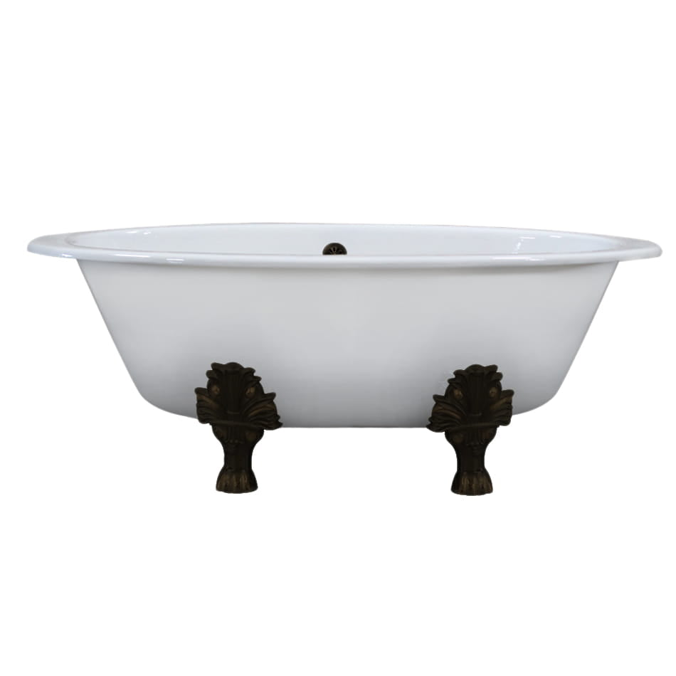 Extra Wide Cast Iron Clawfoot Tub, 65.5 x 35.5 No Faucet Holes and Oil Rubbed Bronze Feet