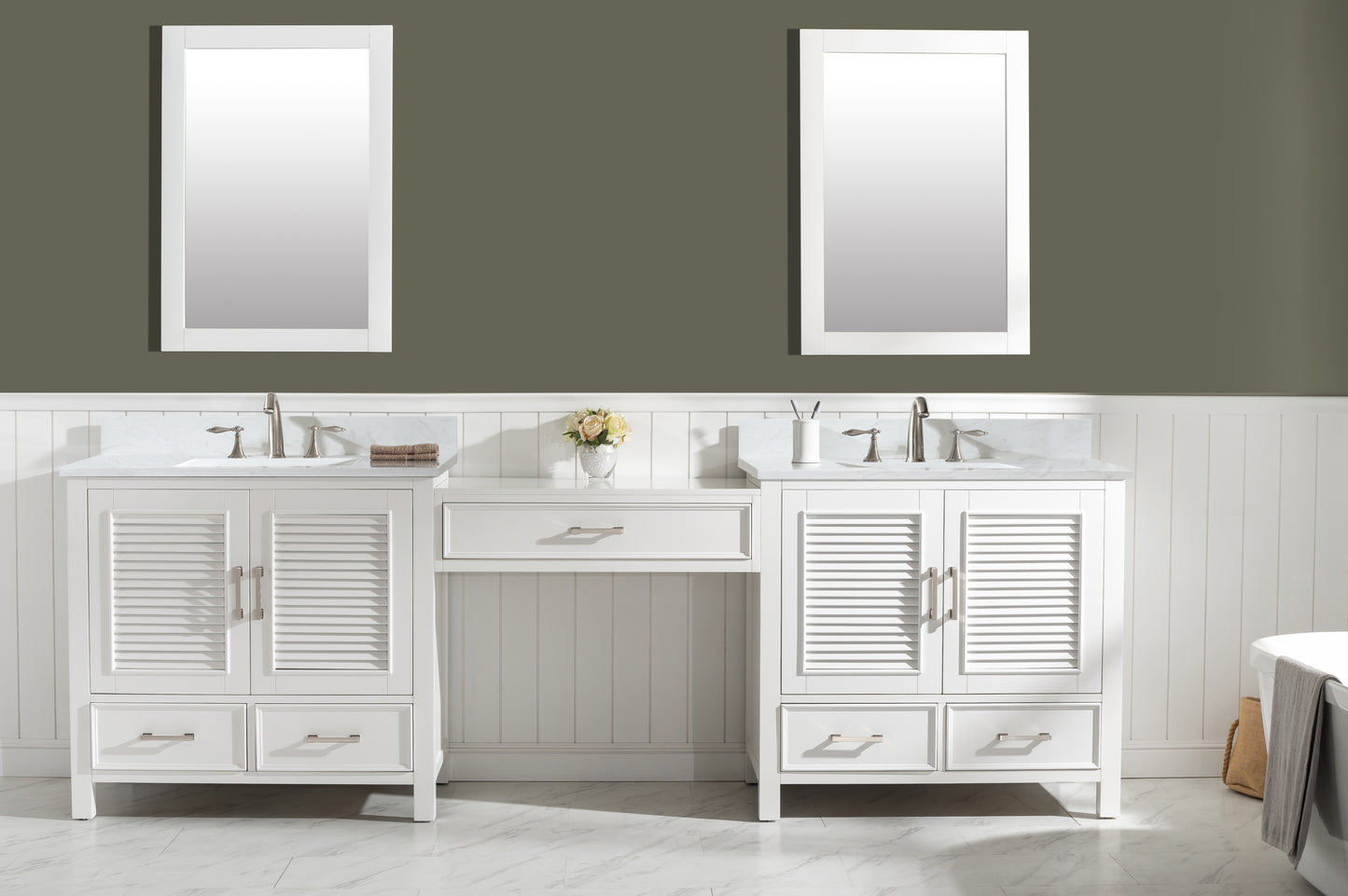 Estate 102" Double Sink Bathroom Vanity Modular Set in White