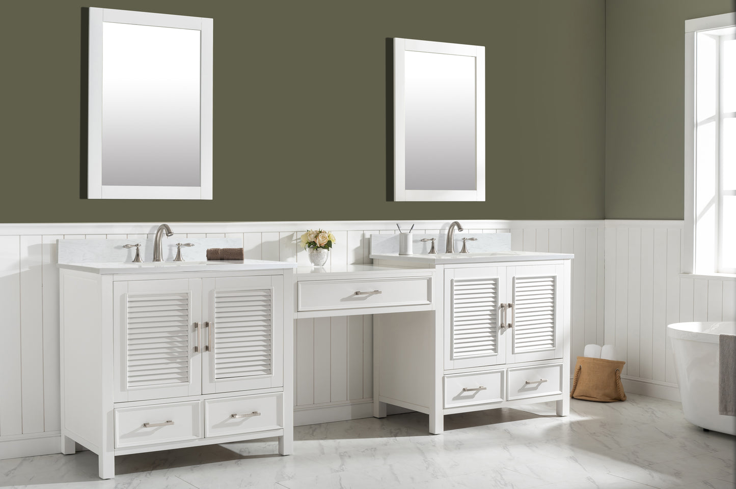 Estate 102" Double Sink Bathroom Vanity Modular Set in White