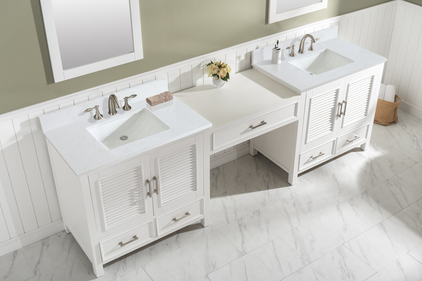 Estate 102" Double Sink Bathroom Vanity Modular Set in White