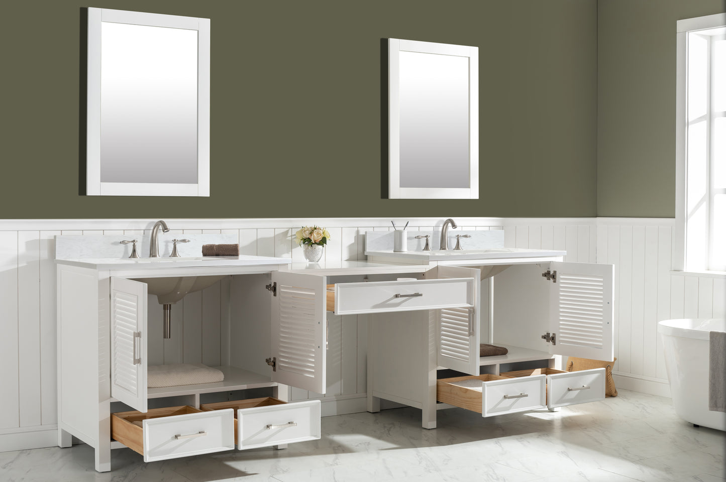 Estate 102" Double Sink Bathroom Vanity Modular Set in White