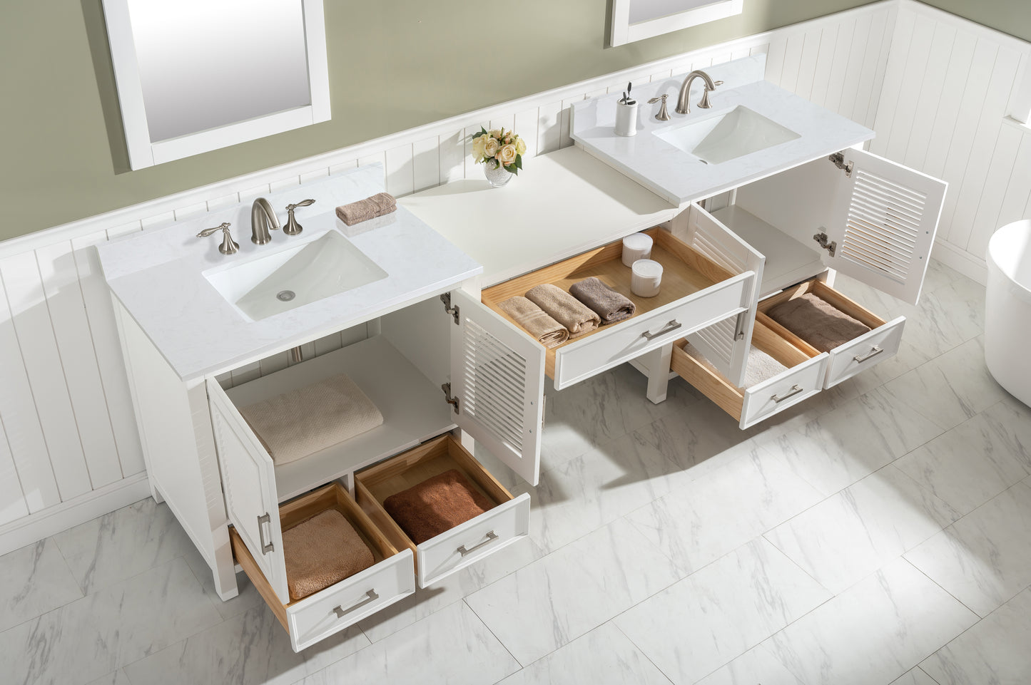 Estate 102" Double Sink Bathroom Vanity Modular Set in White