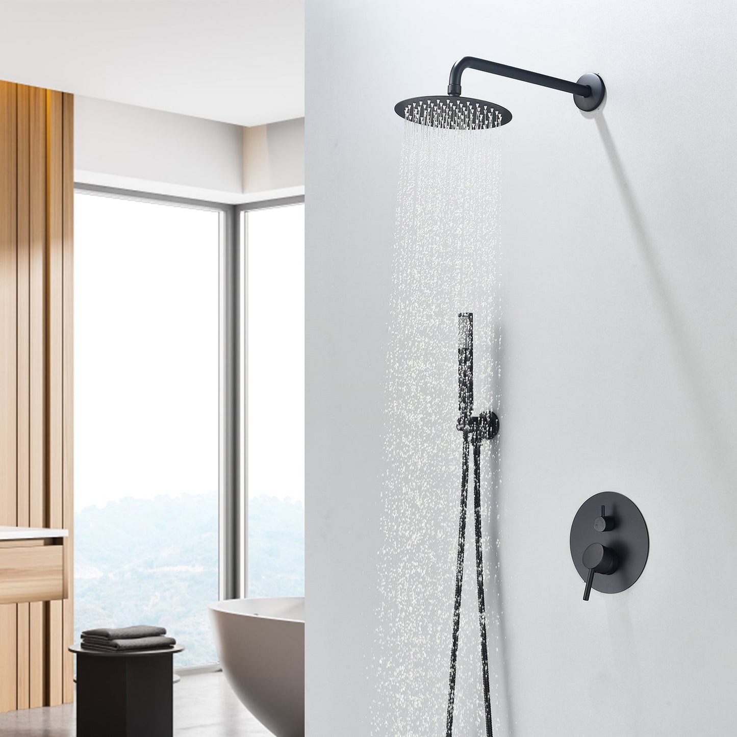 Herne Complete Shower System in Matte Black with Rough-In Valve with 8" Round Rain Shower Head