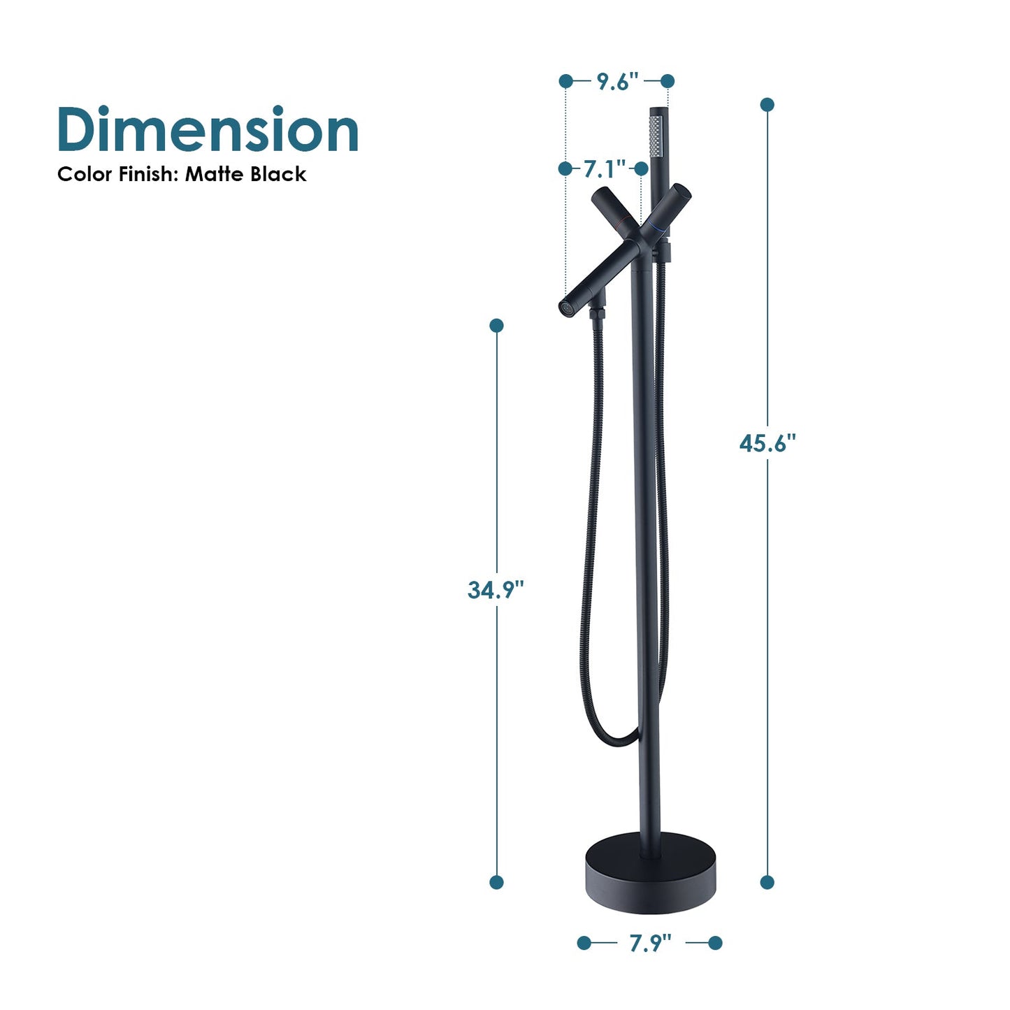 Brulon Double Knob Handle Freestanding Floor Mounted Tub Filler with Handshower in Matte Black