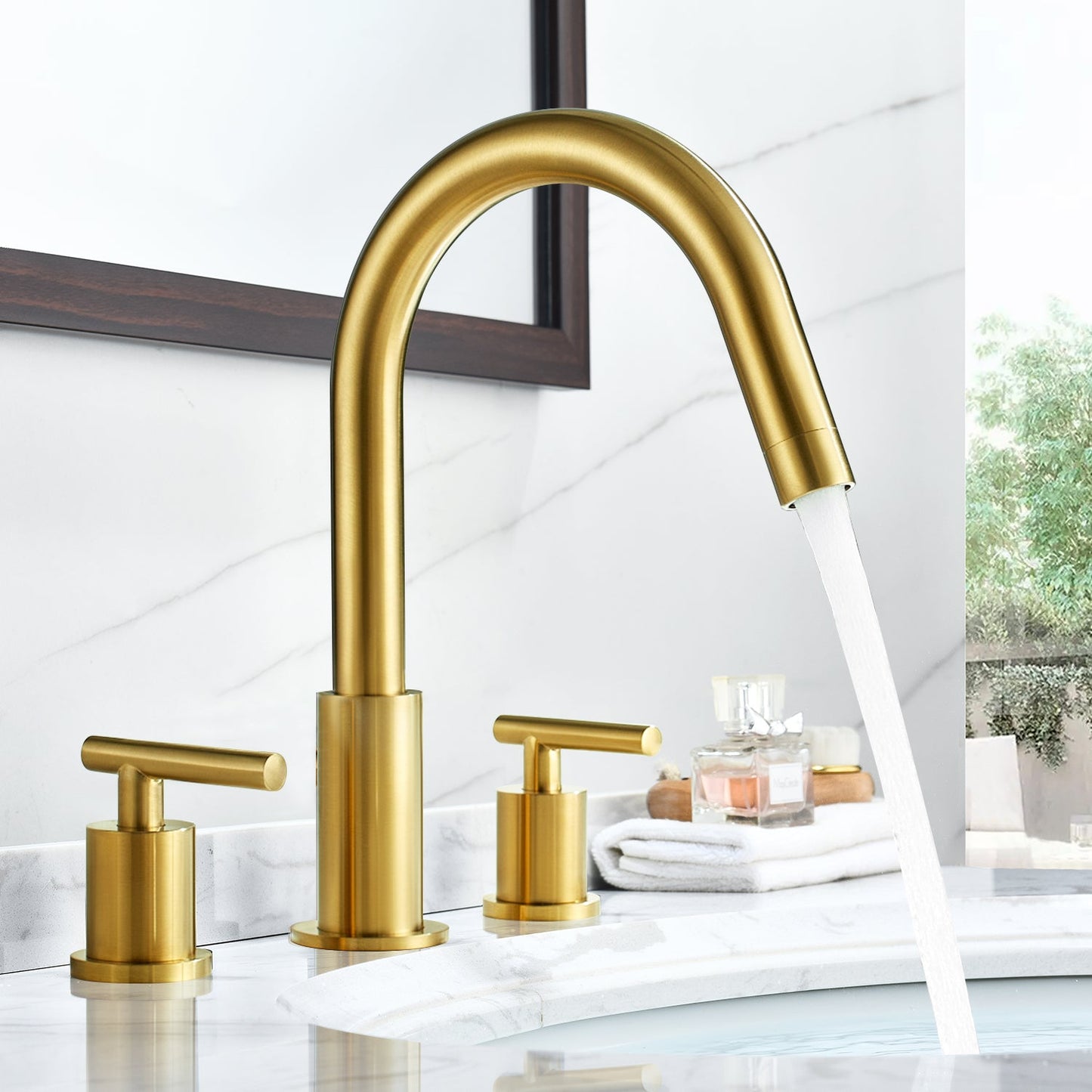 Balen 8" Widespread 2-Handle Bathroom High-Arc Faucet in Brushed Gold