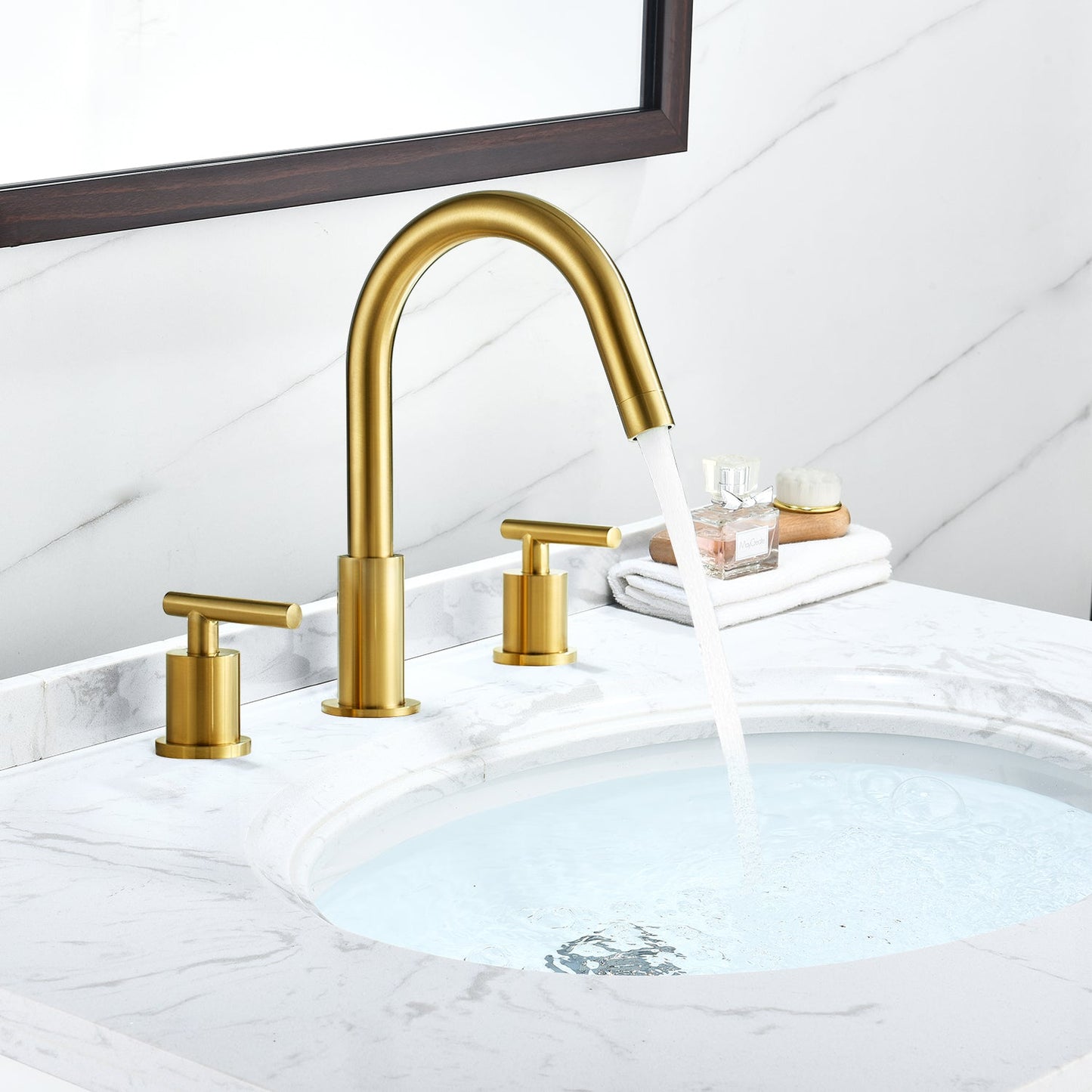 Balen 8" Widespread 2-Handle Bathroom High-Arc Faucet in Brushed Gold