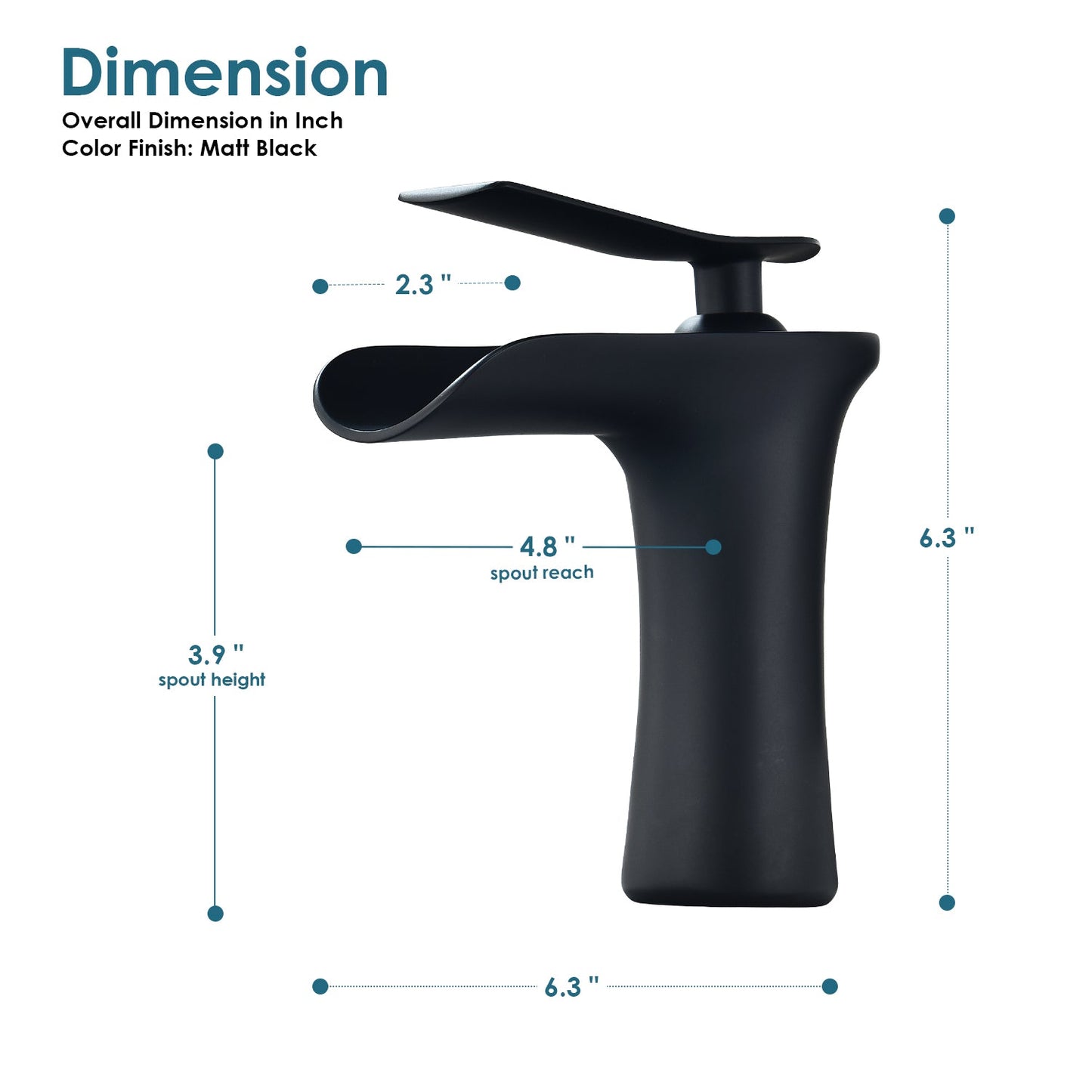 Mayen Single Hole Single-Handle Waterfall Bathroom Faucet in Matte Black