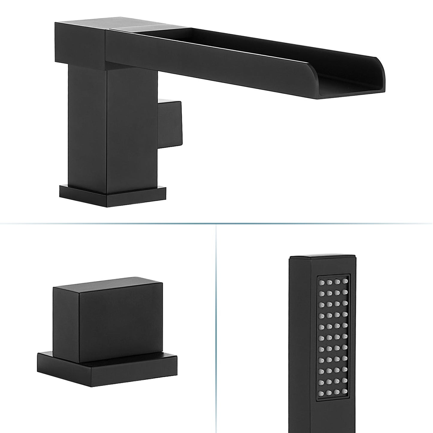 Nairn Deck-Mount Roman Waterfall Tub Filler in Matte Black with Handshower