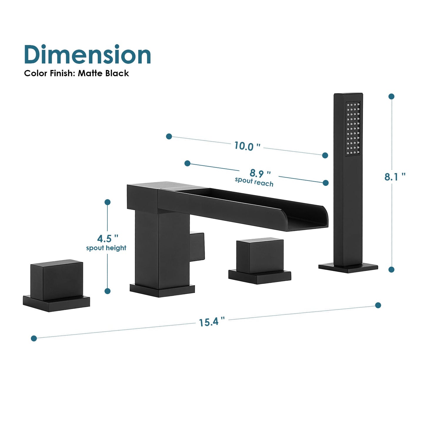 Nairn Deck-Mount Roman Waterfall Tub Filler in Matte Black with Handshower