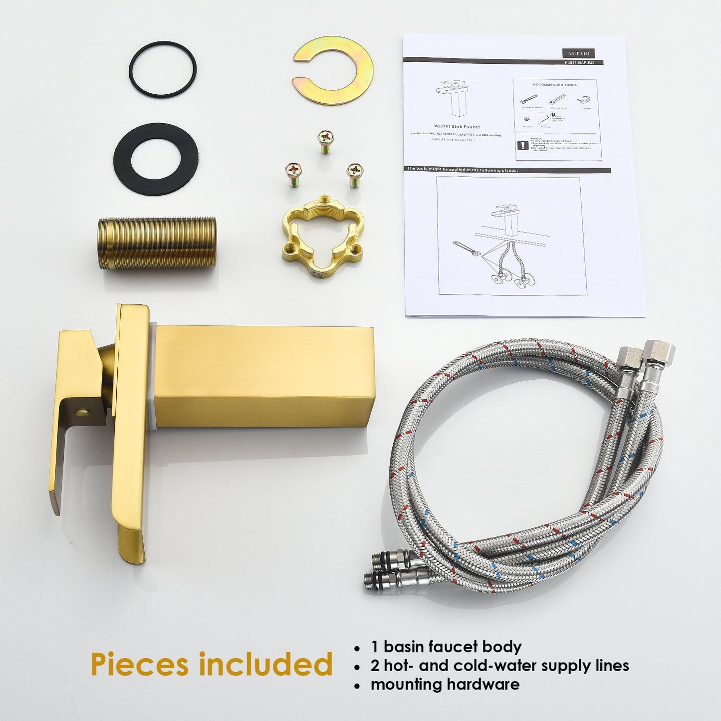 Sassor Single Hole Single-Handle Waterfall Bathroom Faucet in Brushed Gold