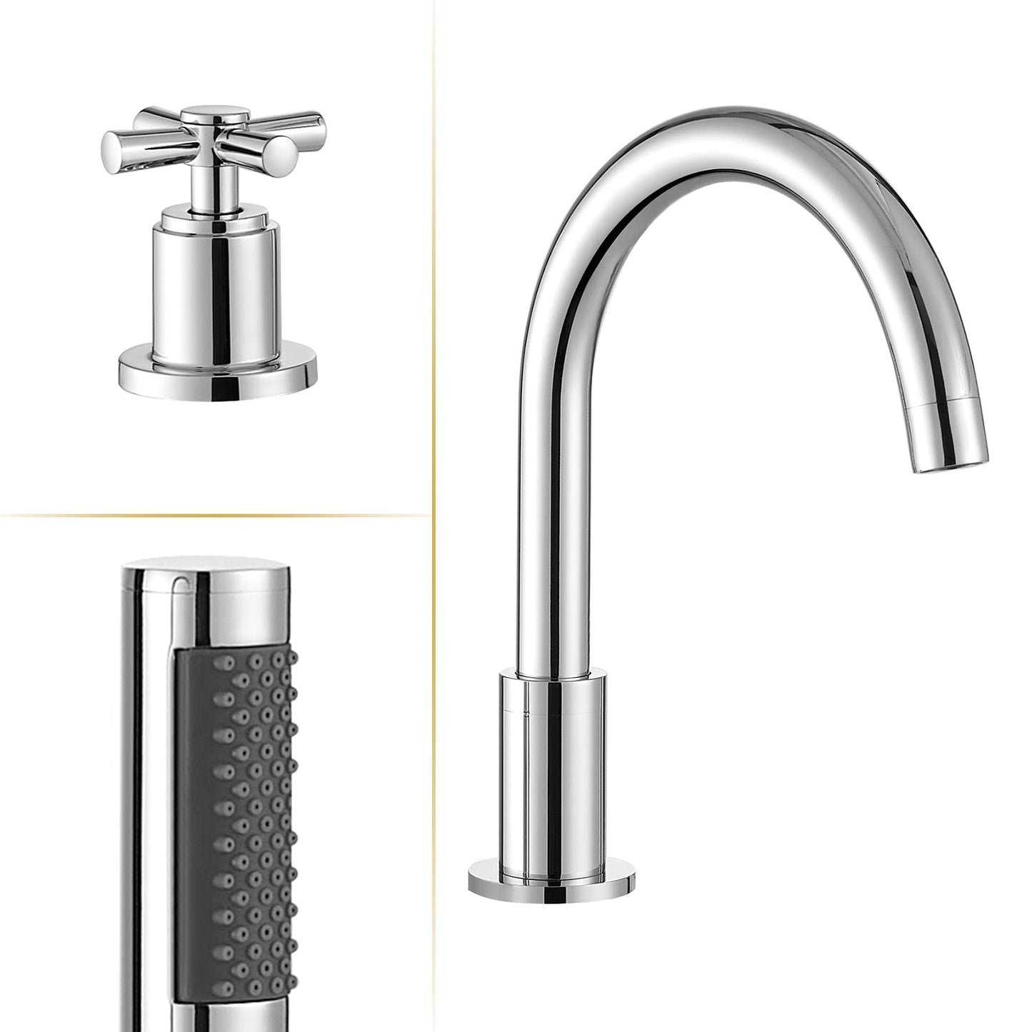 Sorlia Cross Handles Deck-Mount Roman Tub Faucet in Polished Chrome with Handshower