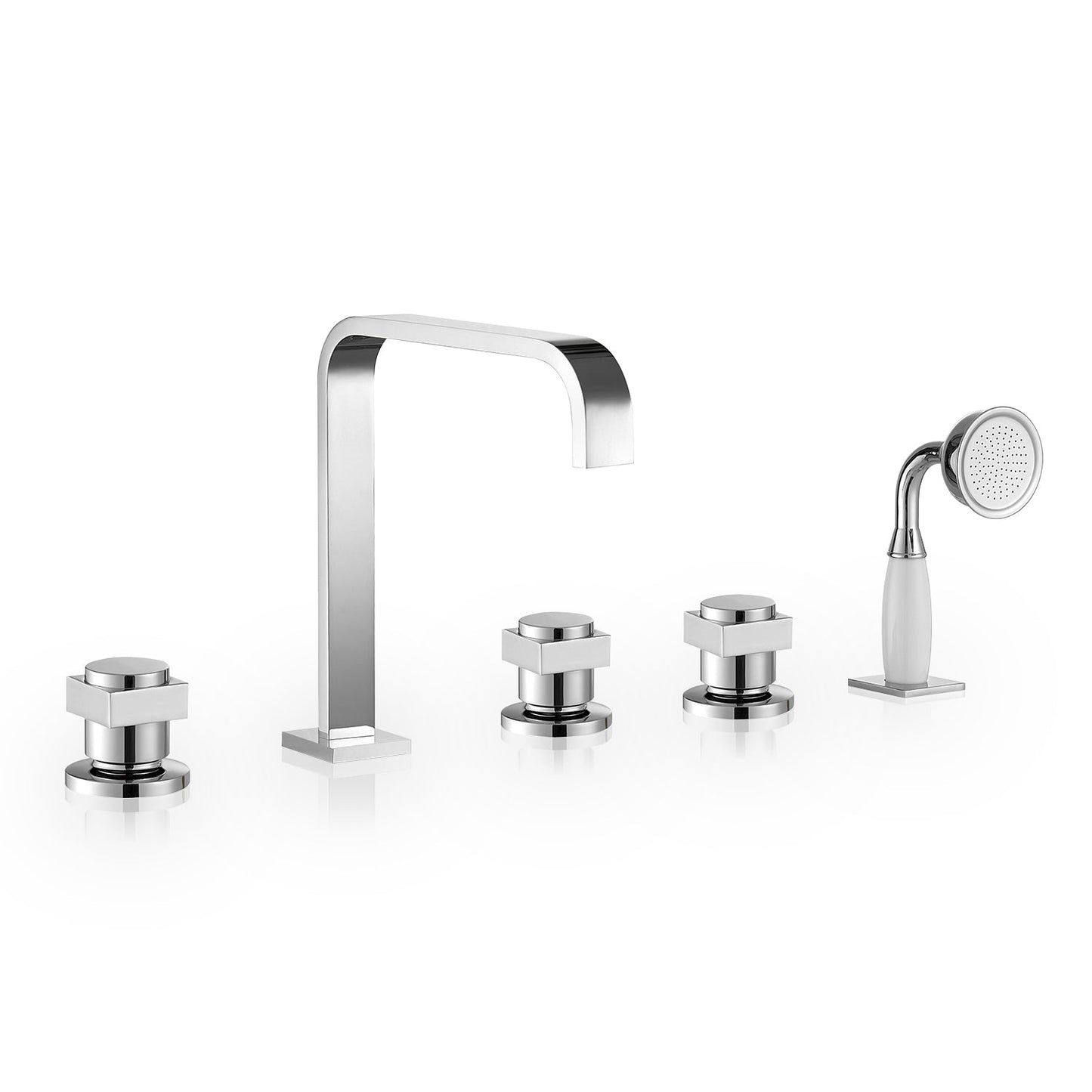 Vikran Triple Handle Deck-Mount Roman Tub Faucet Trim in Polished Chrome with Handshower