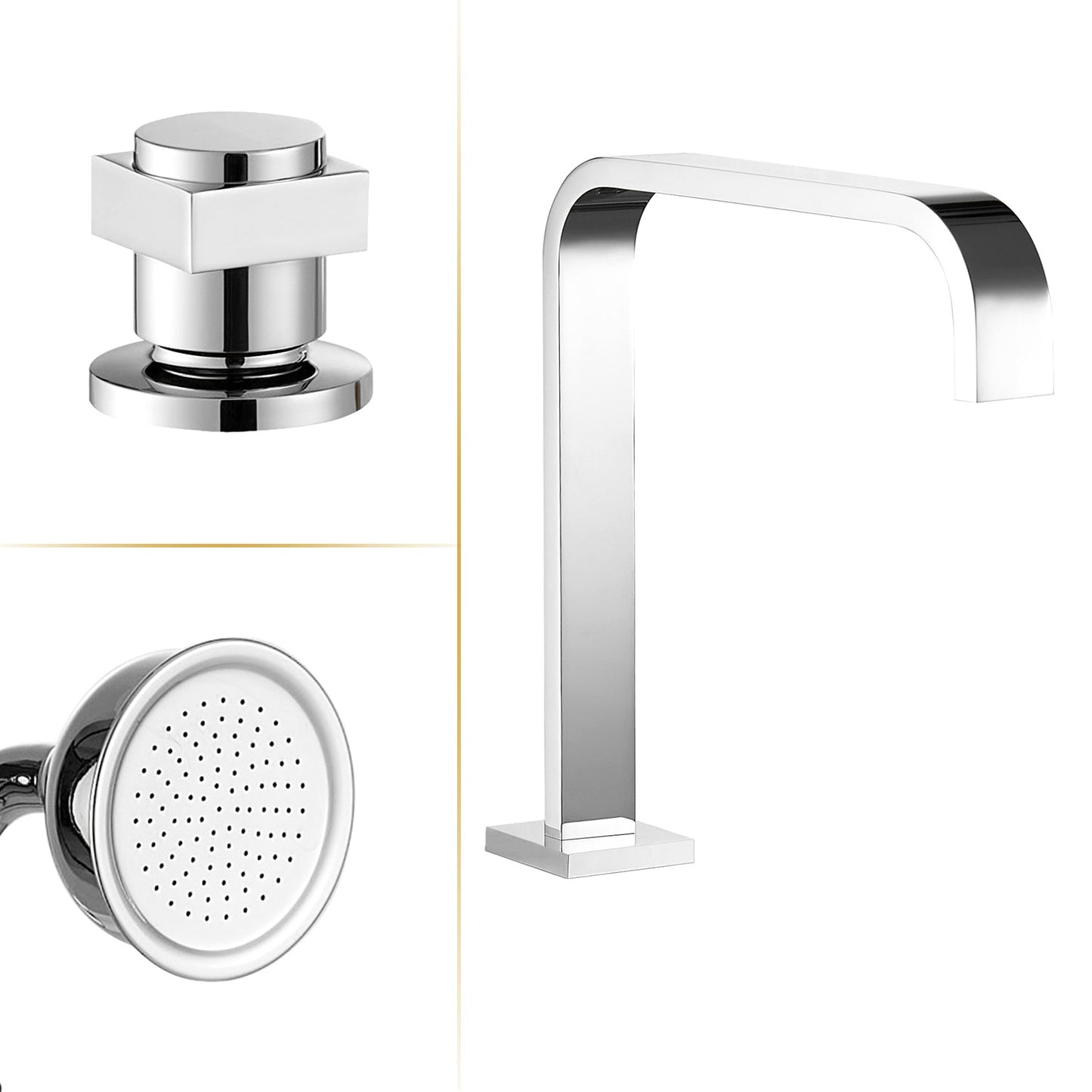 Vikran Triple Handle Deck-Mount Roman Tub Faucet Trim in Polished Chrome with Handshower