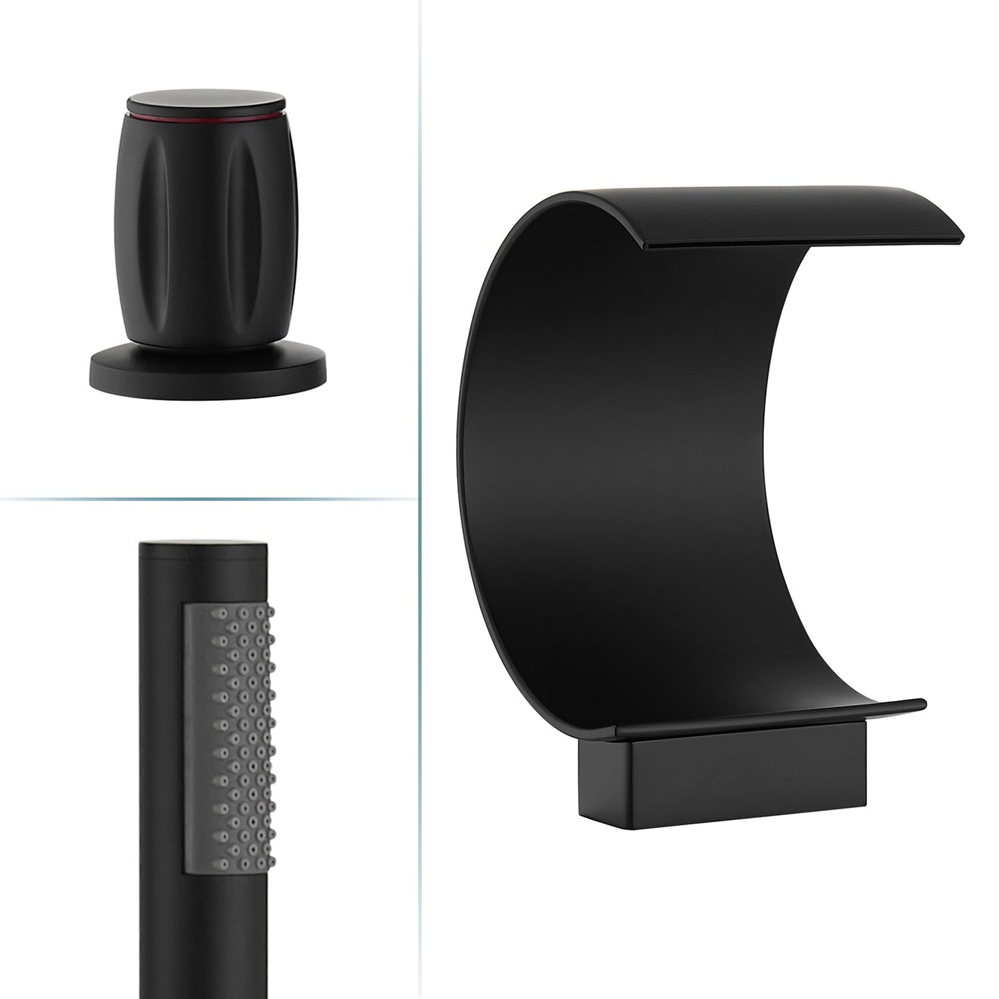 Recea Triple Handle Deck-Mount Roman Tub Faucet in Matte Black with Diverter and Handshower