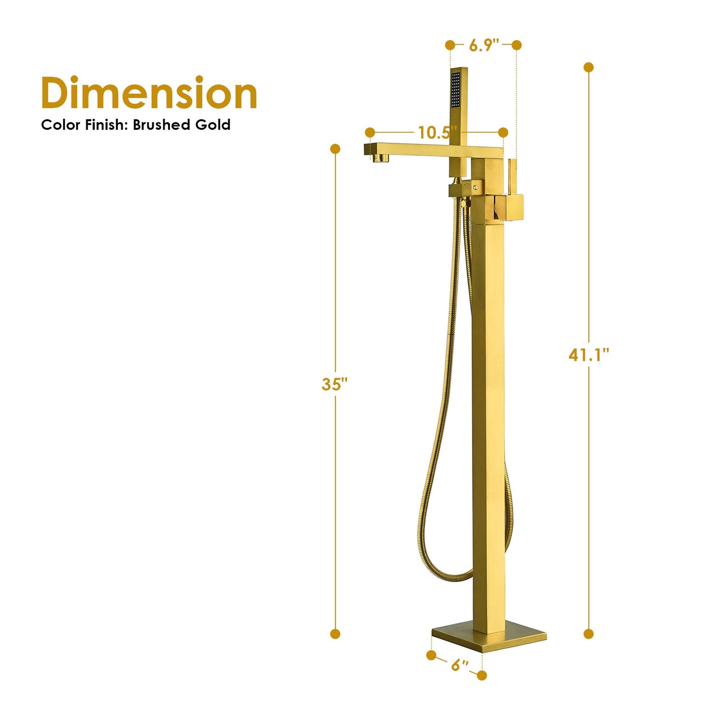 Campia Single Lever Handle Freestanding Floor Mounted Tub Filler with Handshower in Brushed Gold