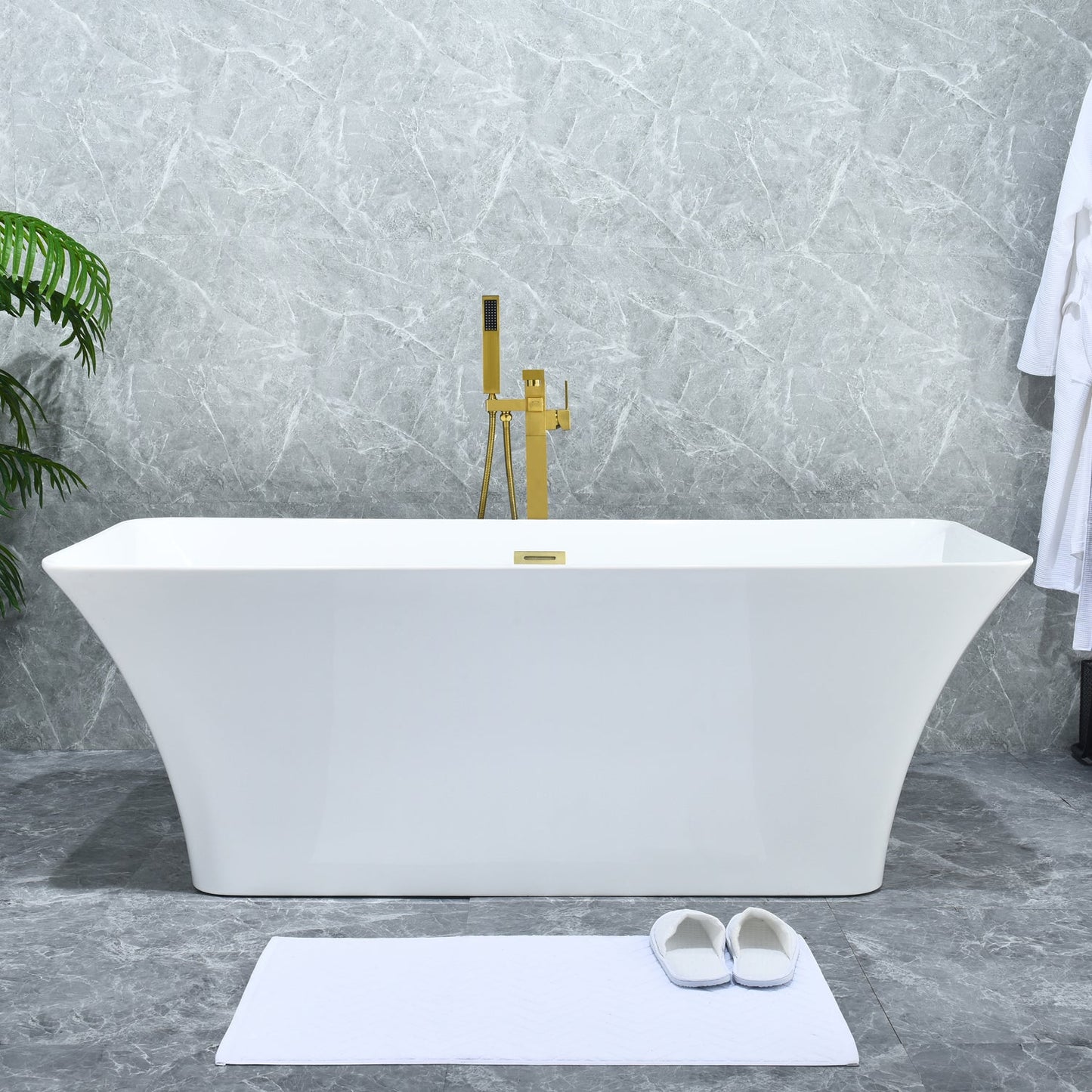 Campia Single Lever Handle Freestanding Floor Mounted Tub Filler with Handshower in Brushed Gold