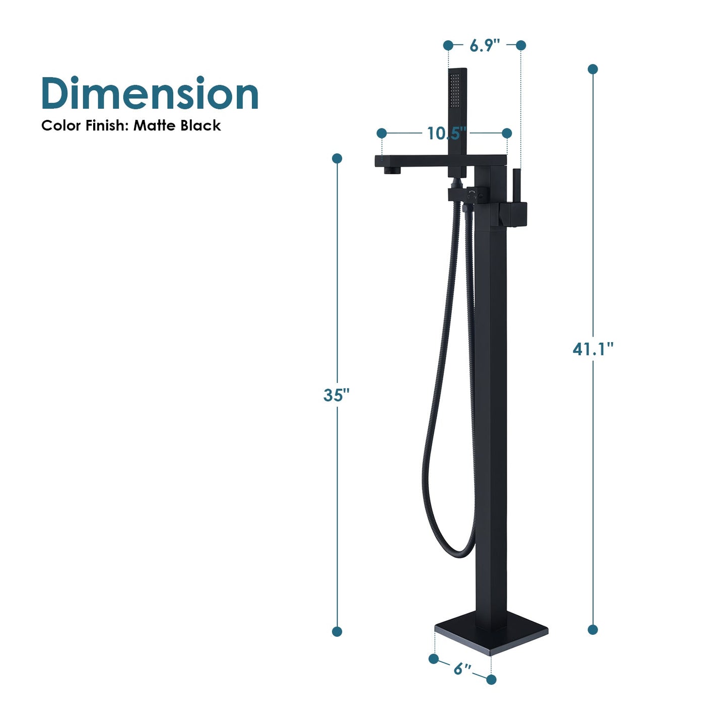 Campia Single Lever Handle Freestanding Floor Mounted Tub Filler with Handshower in Matte Black