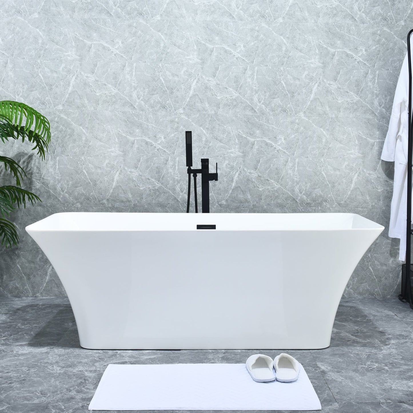 Campia Single Lever Handle Freestanding Floor Mounted Tub Filler with Handshower in Matte Black