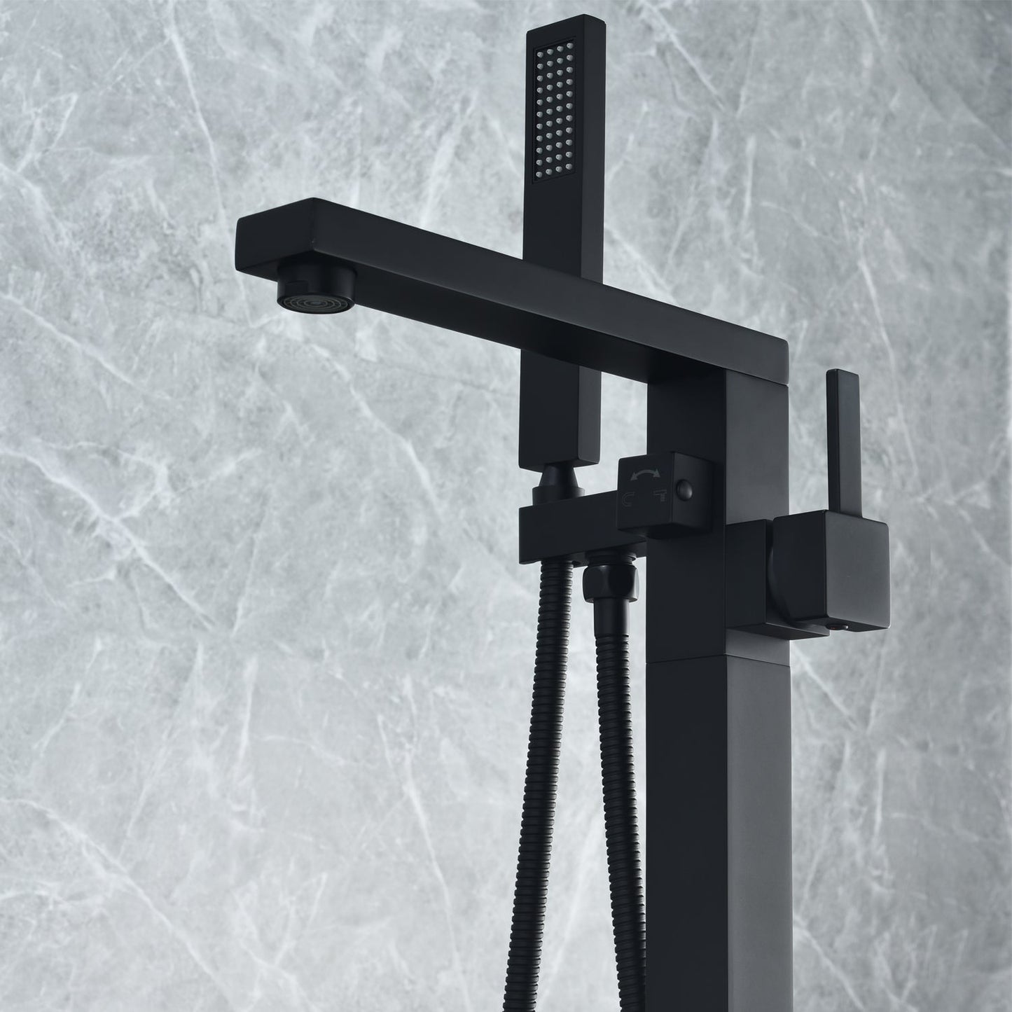 Campia Single Lever Handle Freestanding Floor Mounted Tub Filler with Handshower in Matte Black