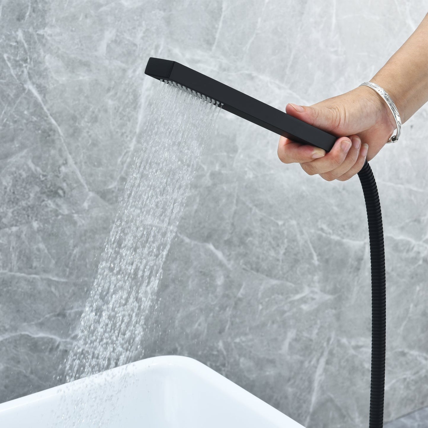 Campia Single Lever Handle Freestanding Floor Mounted Tub Filler with Handshower in Matte Black