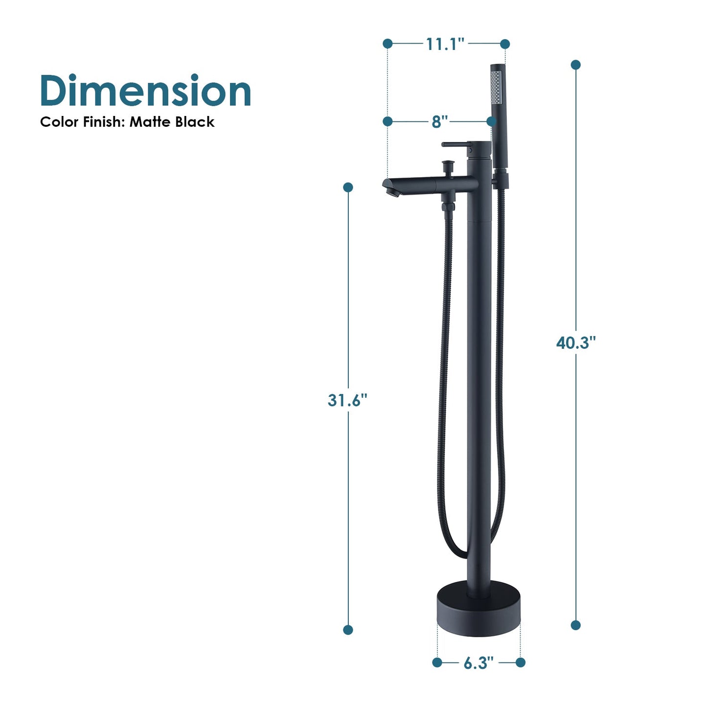 Larod Single Lever Handle Freestanding Floor Mounted Tub Filler with Handshower in Matte Black