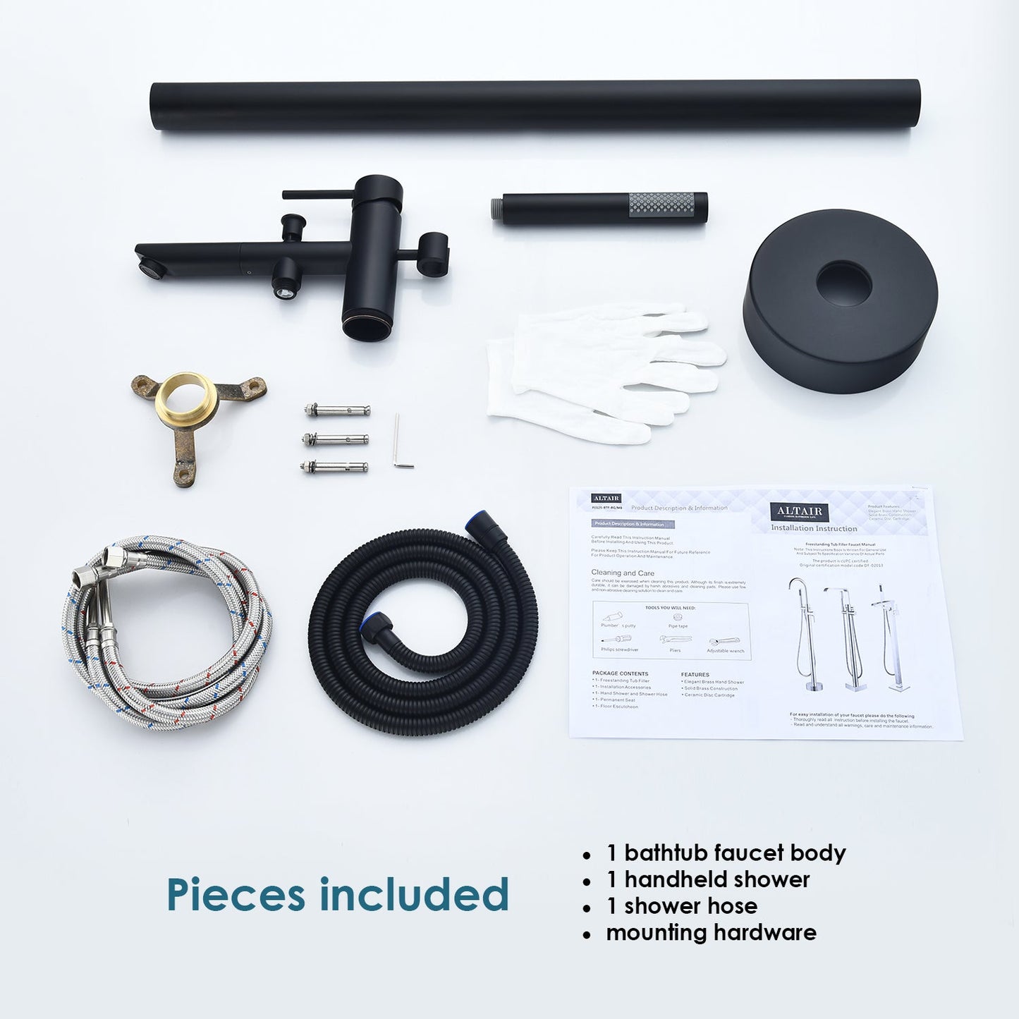 Larod Single Lever Handle Freestanding Floor Mounted Tub Filler with Handshower in Matte Black