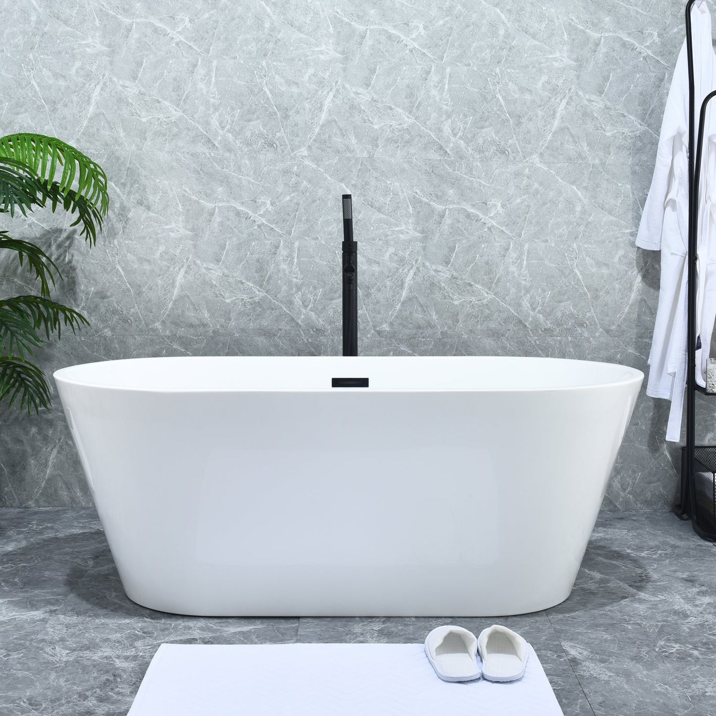 Larod Single Lever Handle Freestanding Floor Mounted Tub Filler with Handshower in Matte Black