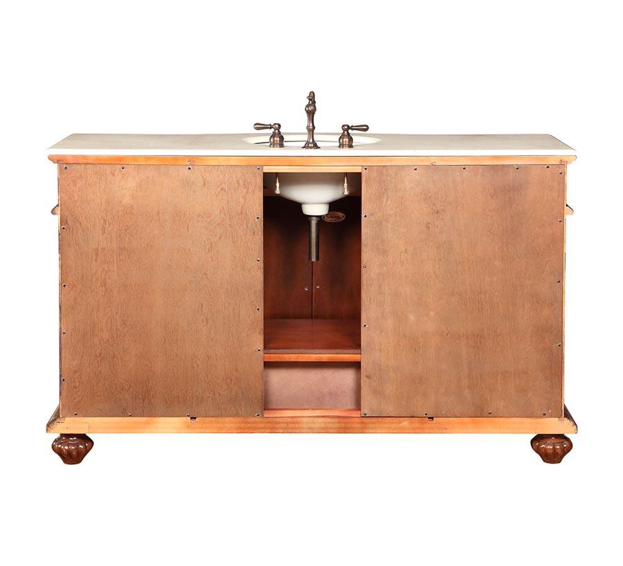 60" Single Sink Cabinet - Crema Marfil Top, Undermount White Ceramic Sink (3-hole)