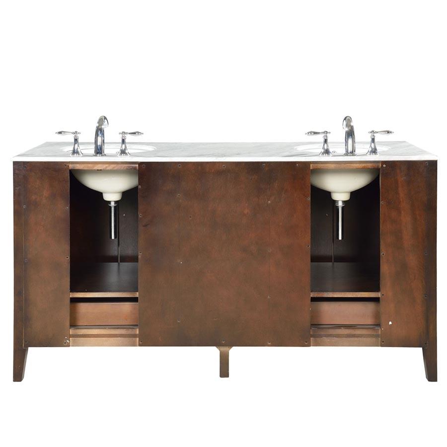 68" Double Sink Cabinet - Carrara White Marble Top, Undermount White Ceramic Sinks (3-hole)