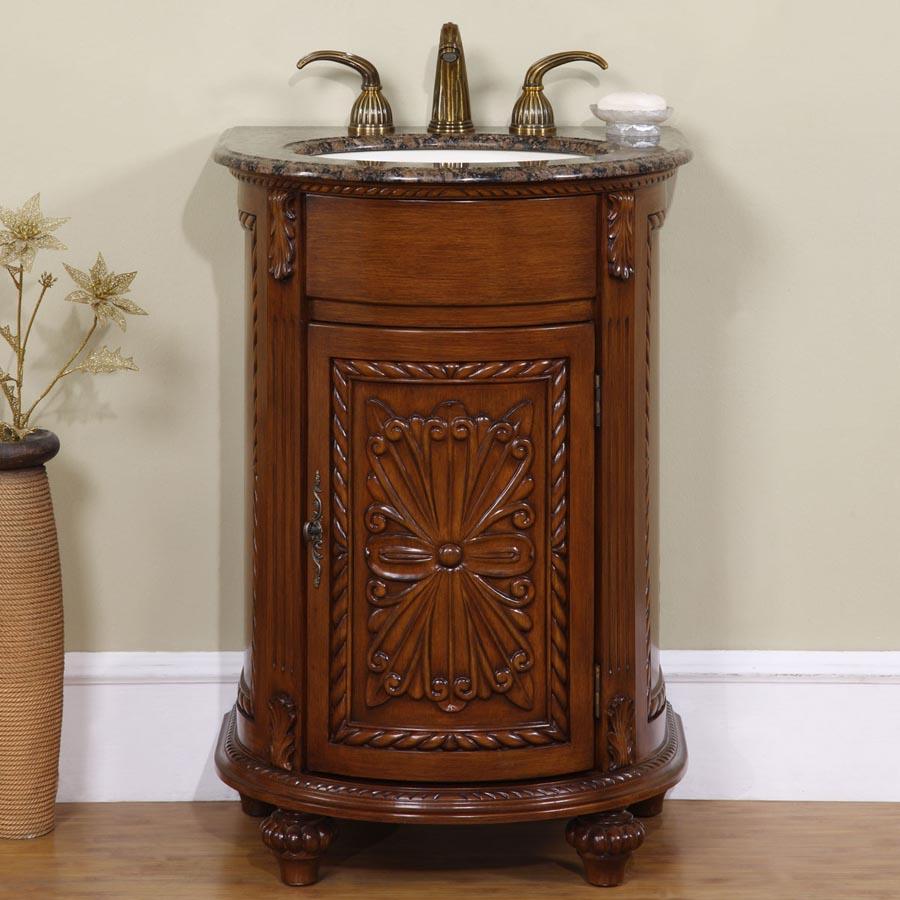 24" Single Sink Cabinet - Baltic Brown Top, Undermount, Ivory Ceramic Sink (3-hole)