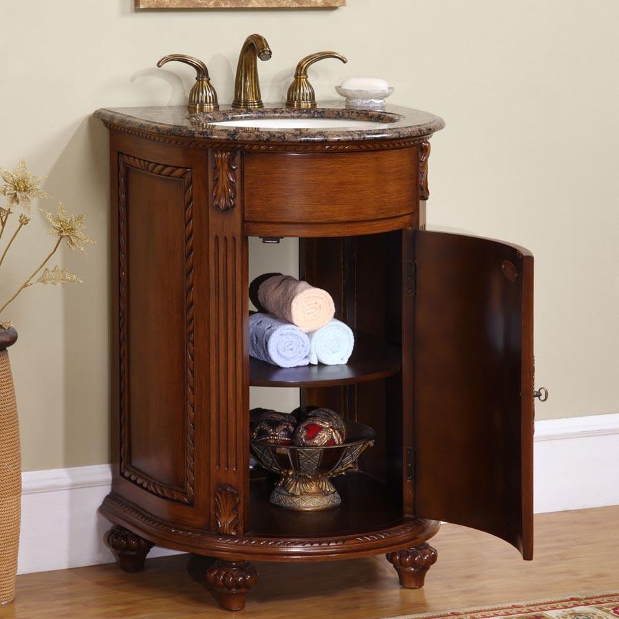 24" Single Sink Cabinet - Baltic Brown Top, Undermount, Ivory Ceramic Sink (3-hole)