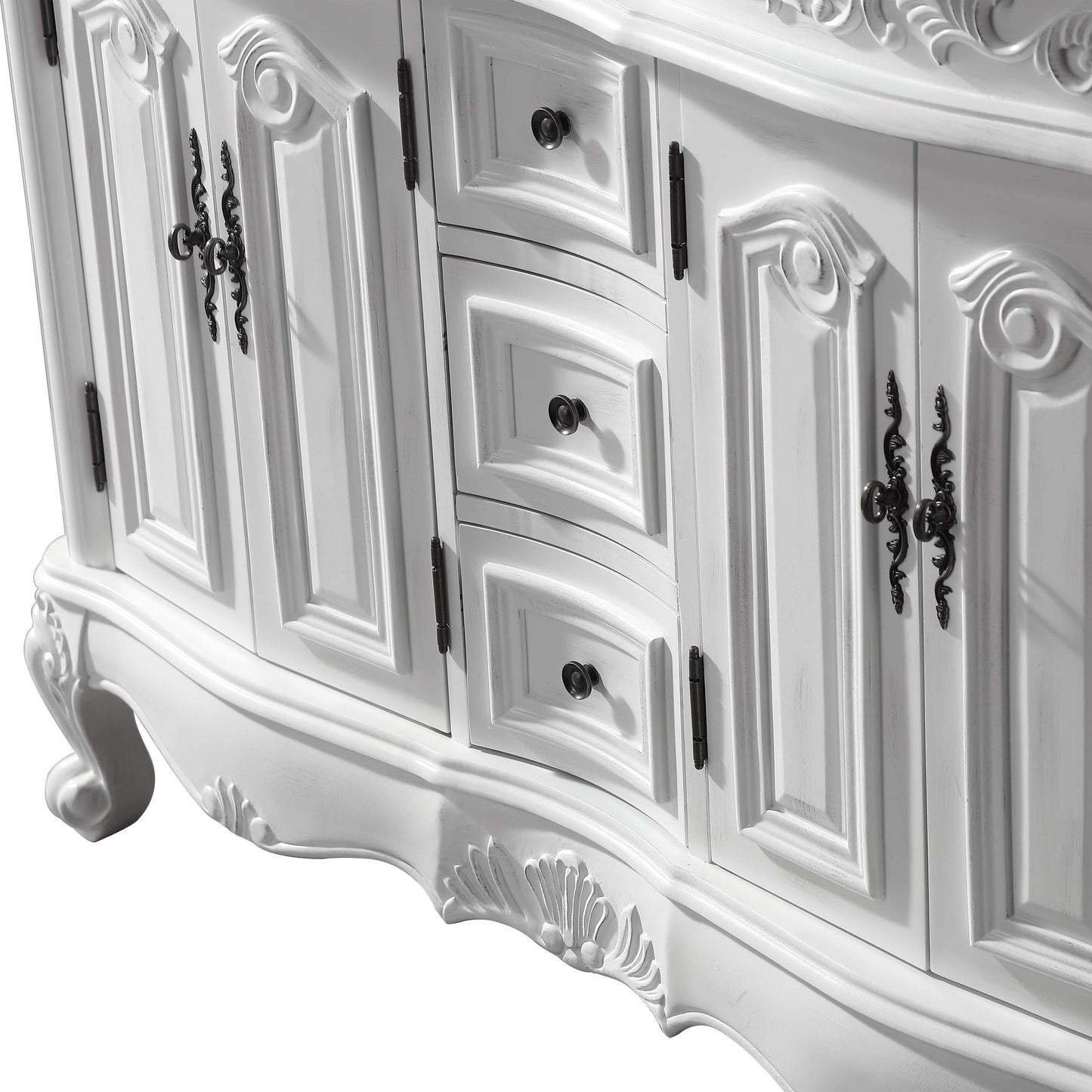48" Double Sink Cabinet - Carrara White Top, Undermount White Ceramic Sinks (3-hole)