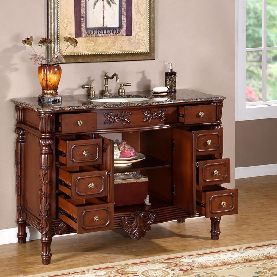 48" Single Sink Cabinet - Baltic Brown Top, Undermount Ivory Ceramic Sink (3-hole)