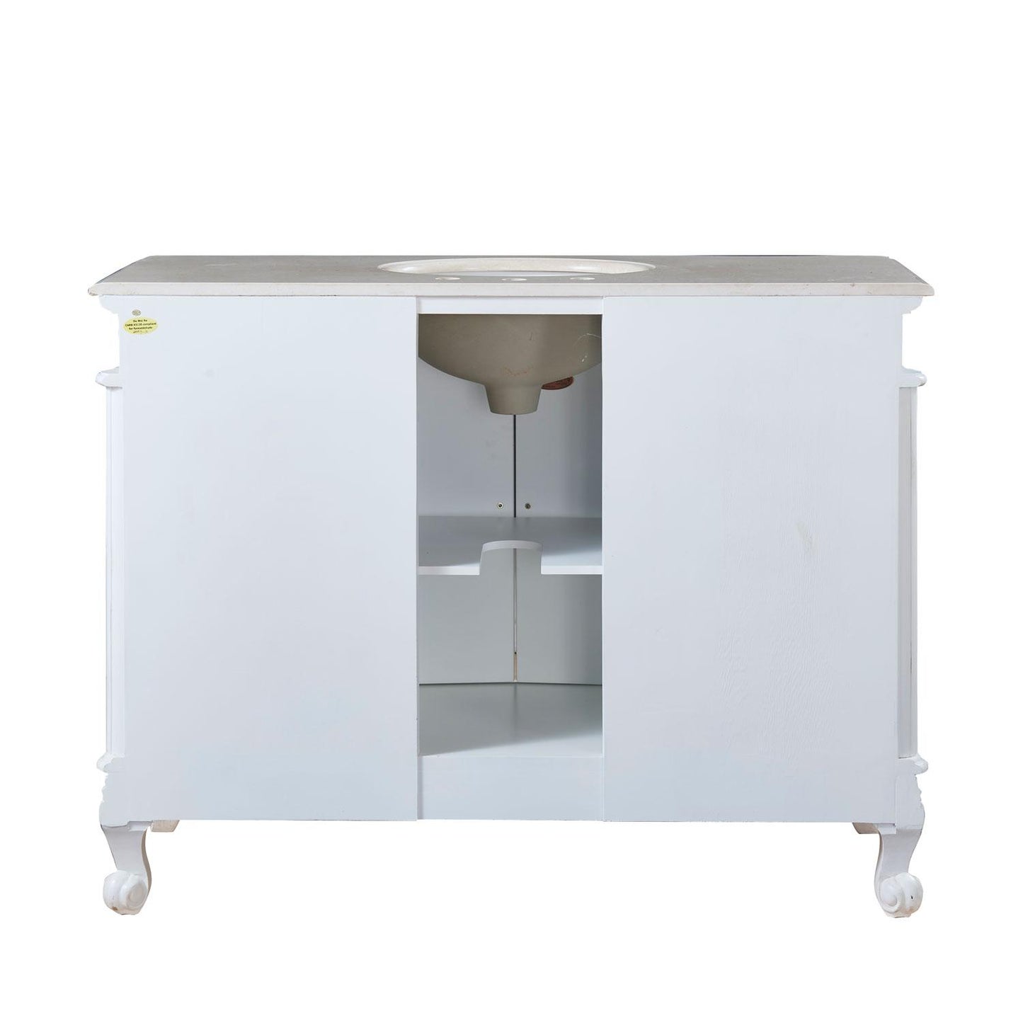 48" Single Sink Cabinet - Crema Marfil Top, Undermount White Ceramic Sink (3-hole)