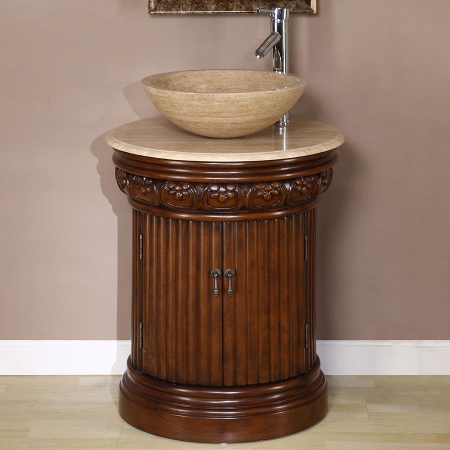 24" Single Sink Cabinet - Travertine Top - Pre-drilled for topmount sink (1-hole)